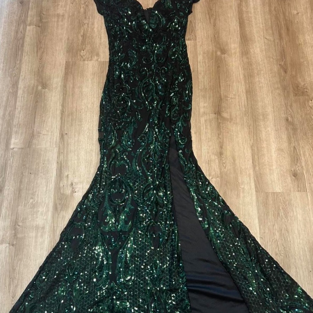 Emerald green and black mermaid dress